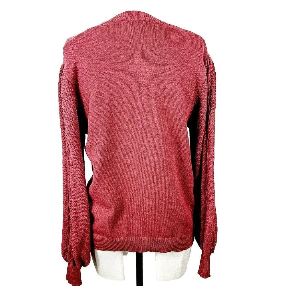DOWNEAST Sweater XS Burgundy Red Knit Cable Knit Sleeves‎ Oversized Pullo…